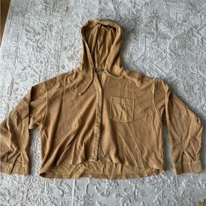 American Eagle Outfitters Camel Ribbed Button-Up Hoodie